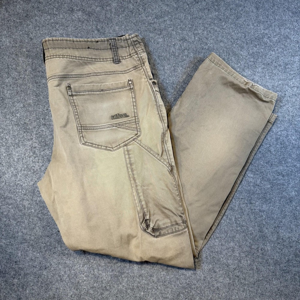 Kuhl Rebel Jeans Mens 39x32 Beige Straight Stretch Denim Pants Outdoor Hiking
